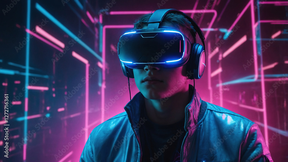 A gamer enjoying a futuristic VR experience A gamer enjoying a futuristic VR experience
