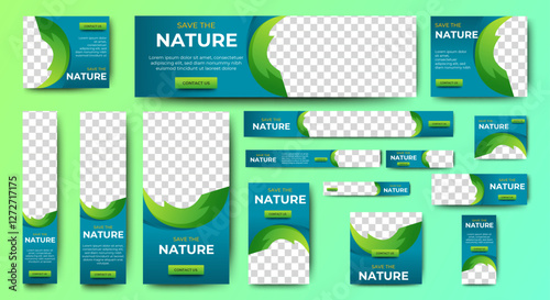 Natural environmental green geometric color web ui banner template. vector