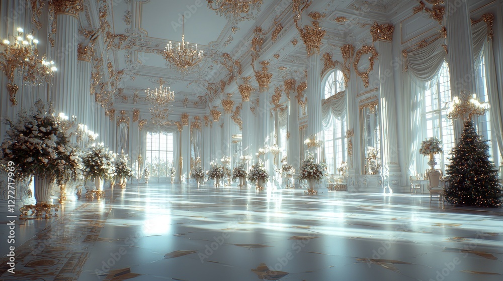 Obraz premium Grand Ballroom Christmas Decor, Sunlight Streaming