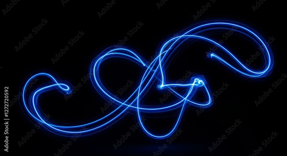 Dynamic blue light trails on dark background creating flowing abstract patterns Dynamic blue light trails on dark background creating flowing abstract patterns