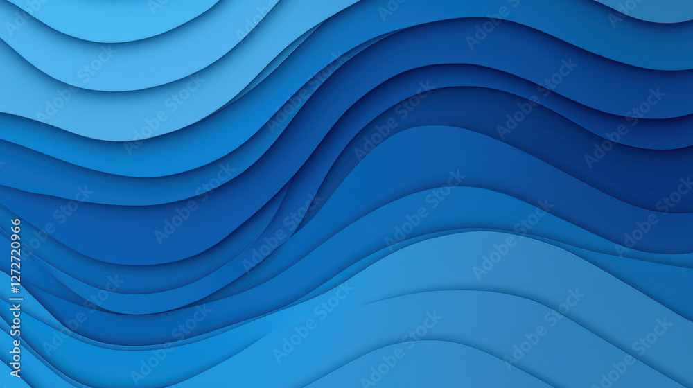Obraz premium Smooth gradient background with layered blue waves creating calming effect. Ideal for design projects, presentations, or digital art