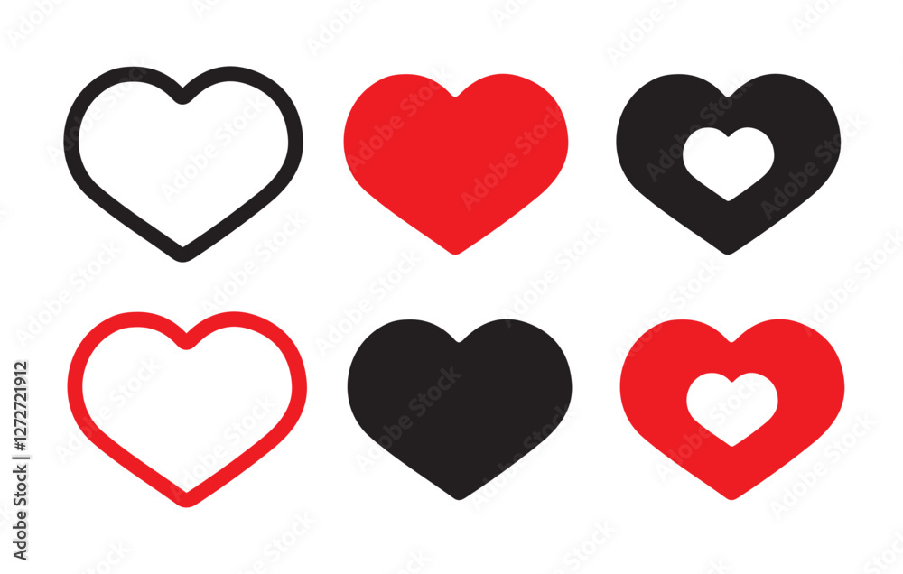 Heart vector icons. Love button like icon. Heart, love, romance or valentine's day red and black  heart. Couple lover romance vector Eps 10