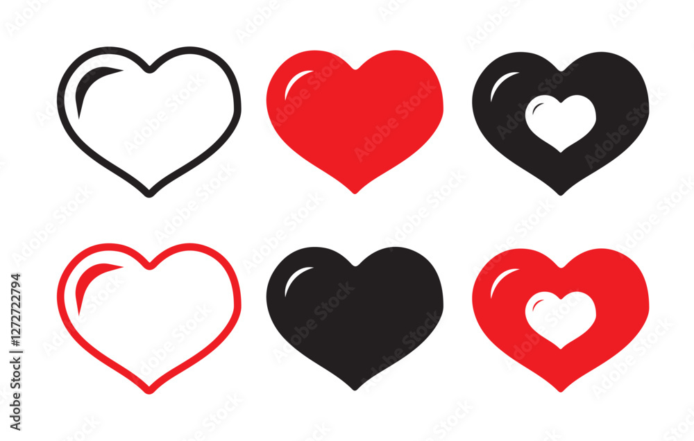 Heart vector icons. Love button like icon. Heart, love, romance or valentine's day red and black heart. Couple lover romance vector Eps 10 Heart vector icons. Love button like icon. Heart, love, romance or valentine's day red and black heart. Couple lover romance vector Eps 10