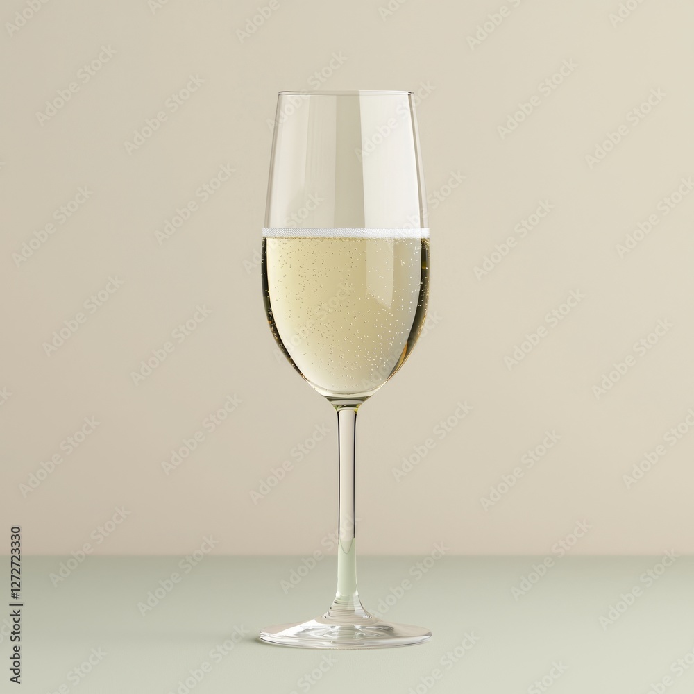 Elegant champagne glass filled with bubbly drink on a minimalist background Elegant champagne glass filled with bubbly drink on a minimalist background