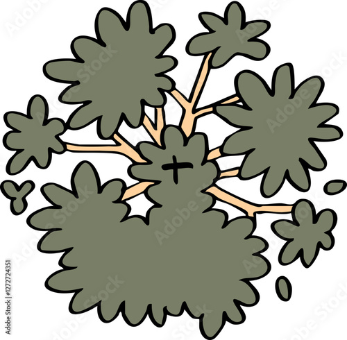 hand drawn cartoon decoration top view of tree illustration.