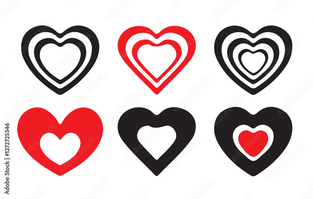Set of red hand-drawn hearts icons. Element for Valentine's day. Vector illustration. Collection of heart illustrations, Love symbol icon set, Set of red hand-drawn hearts icons. Element for Valentine's day. Vector illustration. Collection of heart illustrations, Love symbol icon set,