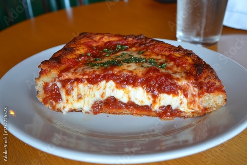 A cheese-stuffed crust pizza, with melted mozzarella oozing from the edges