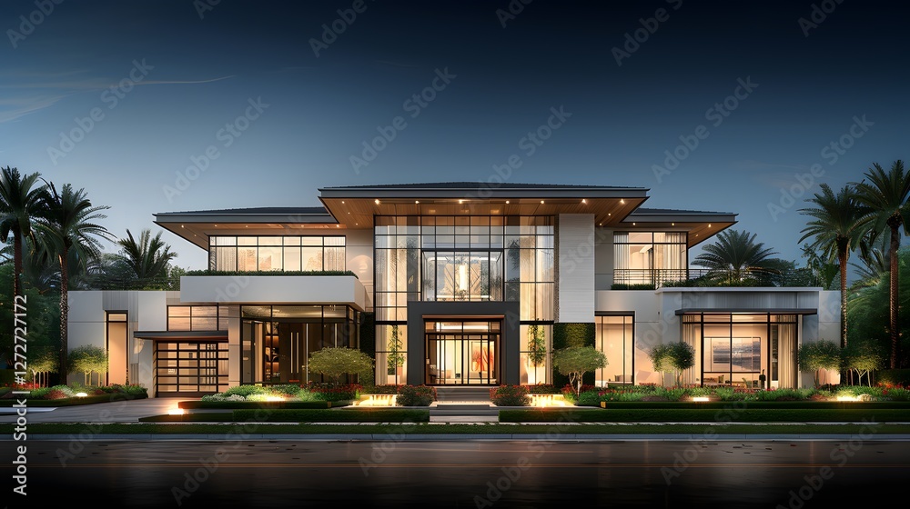 Fototapeta premium Modern Luxury Home Evening Illumination Design