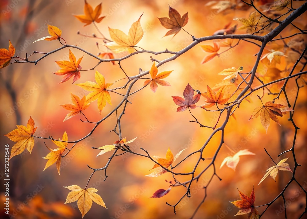 Warm Autumn Branches & Leaves: Minimalist Organic Pattern Stock Photo Warm Autumn Branches & Leaves: Minimalist Organic Pattern Stock Photo