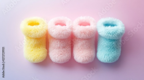 A collection of cute baby booties in soft pastel colors