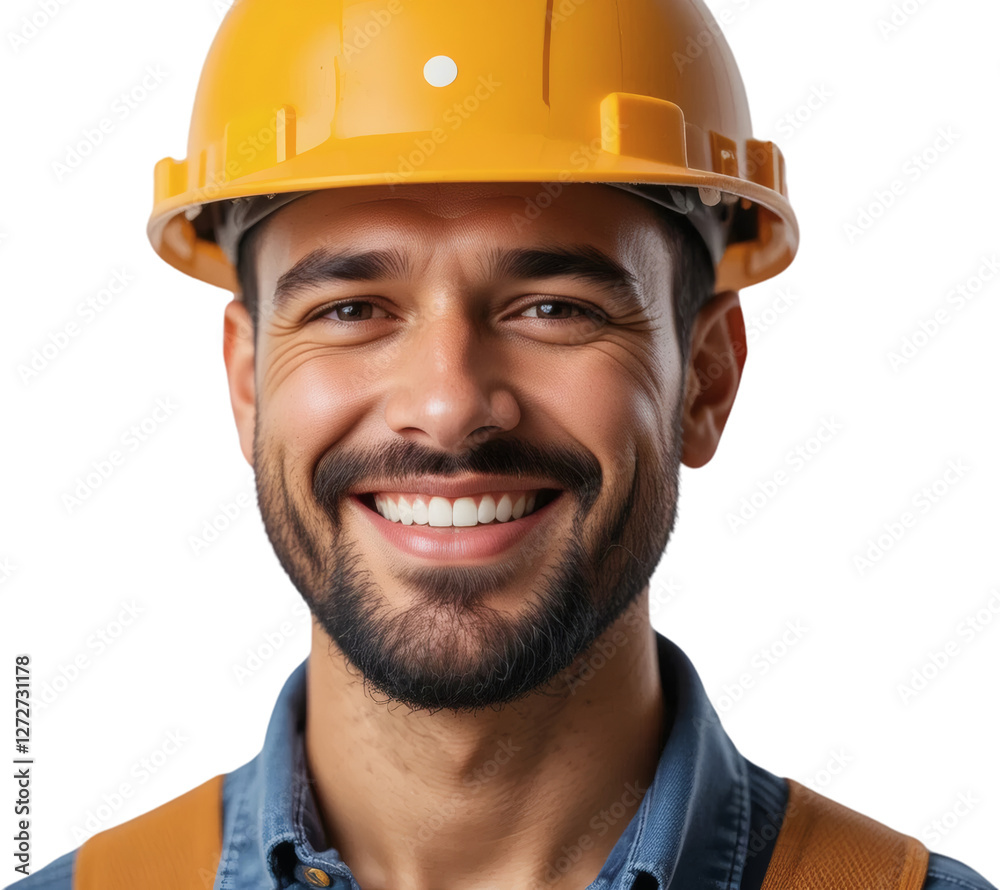 Happy Construction Worker Smiling Man in Yellow Hard Hat Close up Portrait Happy Construction Worker Smiling Man in Yellow Hard Hat Close up Portrait