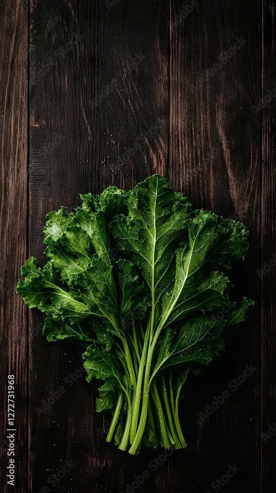 Fresh green leafy vegetables arranged on a rustic wooden table background Fresh green leafy vegetables arranged on a rustic wooden table background