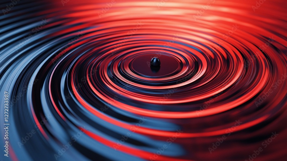 Naklejka premium Abstract swirling red and blue liquid with black sphere