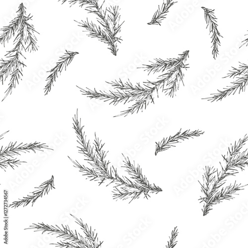 Spruce branch Christmas seamless pattern. Vector graphics illustration isolated from background shape. Perfect for New Year wrapping paper, dishes, textiles, packaging, gift box, napkins, tablecloth