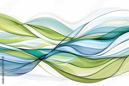 Wallpaper Mural Abstract green blue waves, flowing design, white background, website header Torontodigital.ca