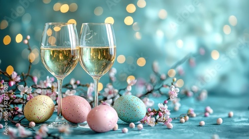 Wallpaper Mural Celebratory toast with sparkling wine and easter eggs spring setting festive mood Torontodigital.ca