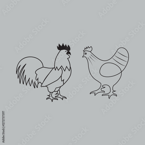 Rooster and Hen Illustration