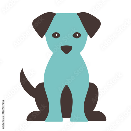  Stylized dog illustration in teal and brown.