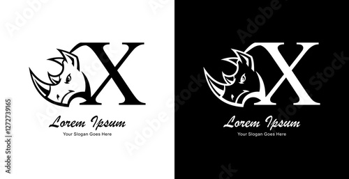 rhinoceros head logo design combined with the letter X