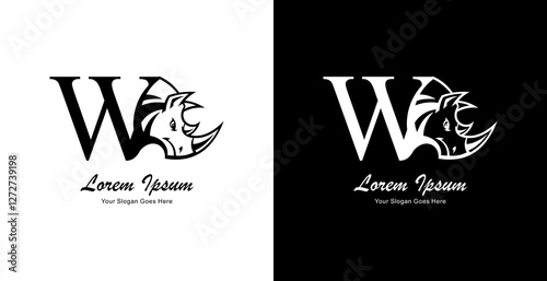 rhinoceros head logo design combined with the letter W