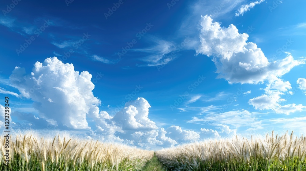 Serene wheat field under a vibrant summer sky Serene wheat field under a vibrant summer sky