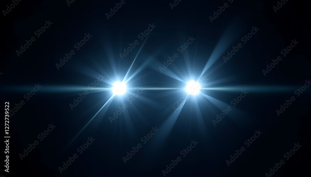 Two identical lens flares positioned symmetrically, glowing with intense white-blue energy against a solid black background. A futuristic effect perfect for balanced compositions and sci-fi themes. Two identical lens flares positioned symmetrically, glowing with intense white-blue energy against a solid black background. A futuristic effect perfect for balanced compositions and sci-fi themes.