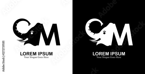 elephant head logo design combined with the letter M