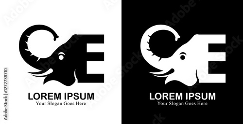 elephant head logo design combined with the letter E