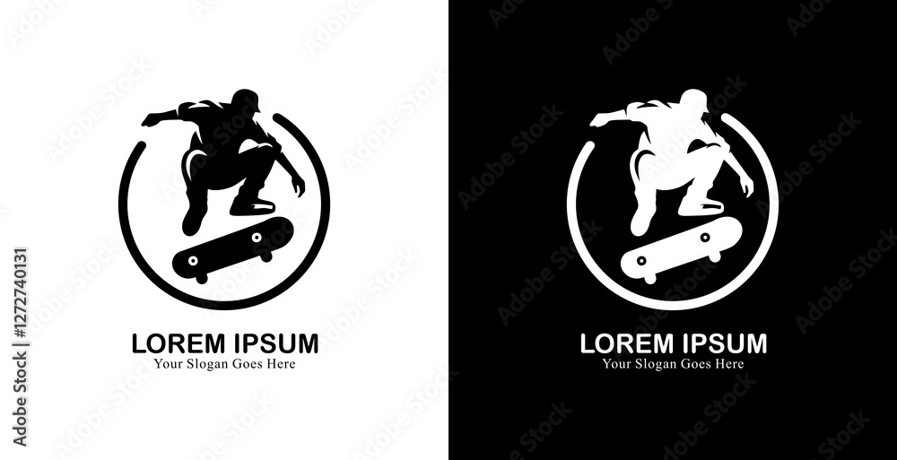 logo design in the form of a person playing skateboard logo design in the form of a person playing skateboard