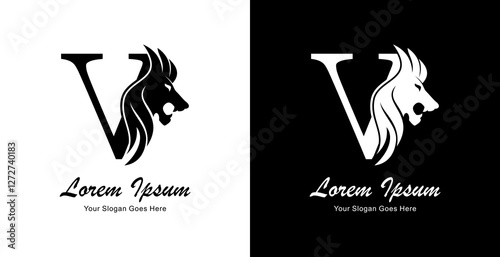 The logo design is in the shape of a lion's head in a simple style and combined with the letter V