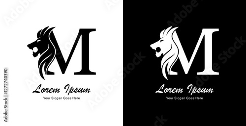 The logo design is in the shape of a lion's head in a simple style and combined with the letter M