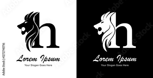 The logo design is in the shape of a lion's head in a simple style and combined with the letter h