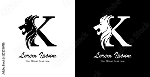 The logo design is in the shape of a lion's head in a simple style and combined with the letter K