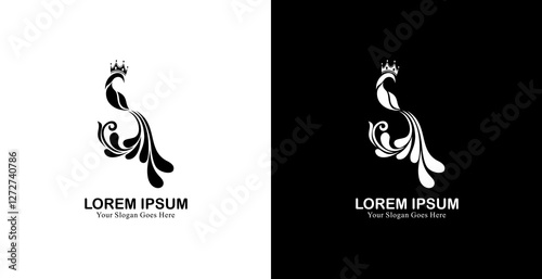logo design in the form of a peacock wearing a crown