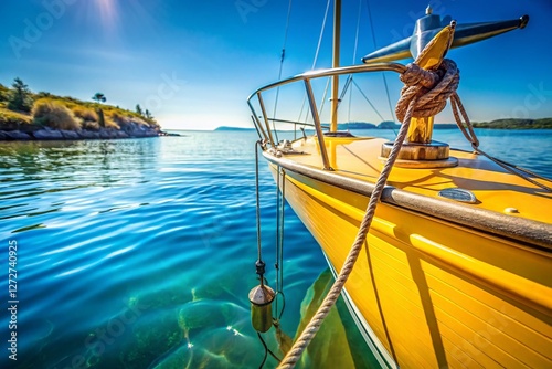 Wallpaper Mural Yellow Sailing Yacht Bow, Anchor, Blue Sea - Stock Photo Torontodigital.ca