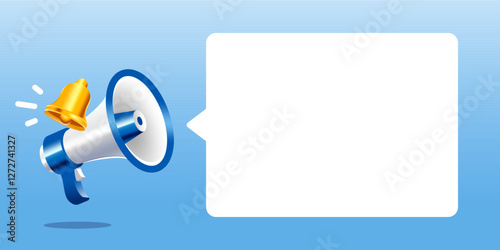 realistic style megaphone vector Illustration on blue banner background, concept of join us, job vacancy and announcement in modern flat cartoon style design