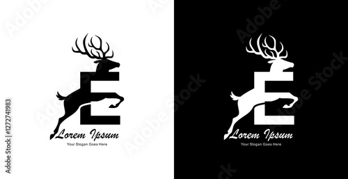 The logo design is in the form of a deer jumping and combined with the letter E