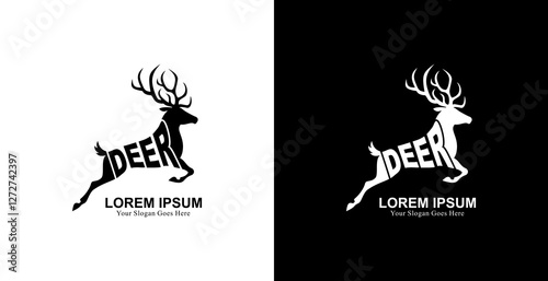 logo design in the form of a deer jumping and combined with writing