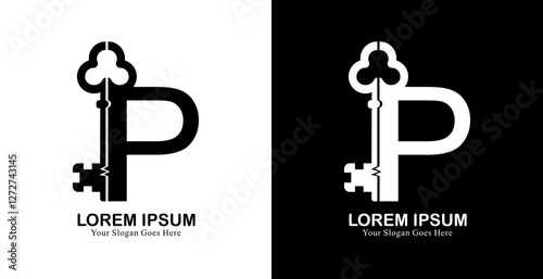 Key shaped logo design combined with the letter P