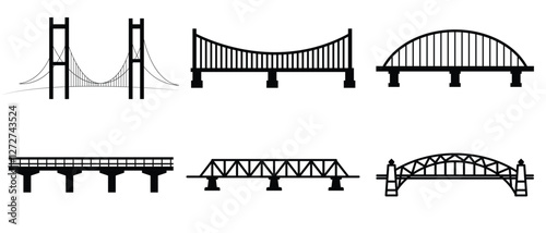 Bridge icons set. bridge line icon set vector. Gate bridge and River architecture symbol vector illustration. Bridge and Arch Icons and Symbols. 