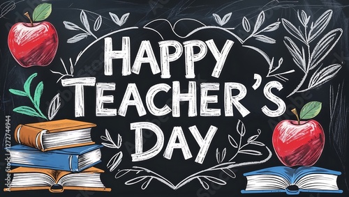 Creative Chalkboard Background with Chalk Drawings Honoring Teachers on Teacher's Day