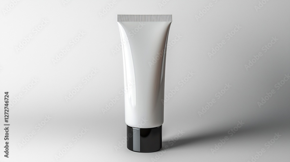 White Cosmetic Tube with Glossy Finish on Textured Background with Shadow White Cosmetic Tube with Glossy Finish on Textured Background with Shadow