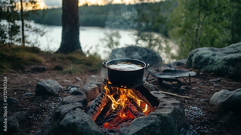 Pot Cooking on Campfire amidst Nature Pot Cooking on Campfire amidst Nature