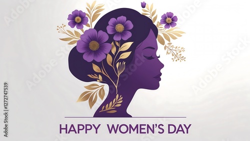Graceful Female Silhouette with Floral Art Symbolizing Strength and Beauty for Women’s Day