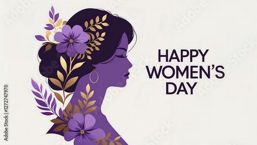 Elegant Silhouette of a Woman’s Face with Floral Elements Celebrating Happy Women’s Day