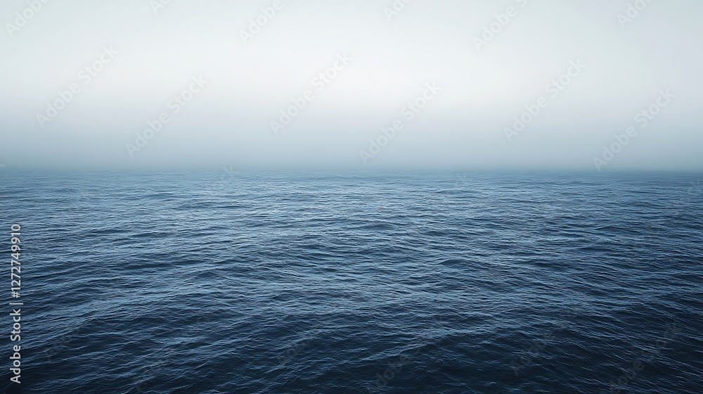 Fototapeta premium Calm Blue Ocean with Gentle Waves and Foggy Horizon View