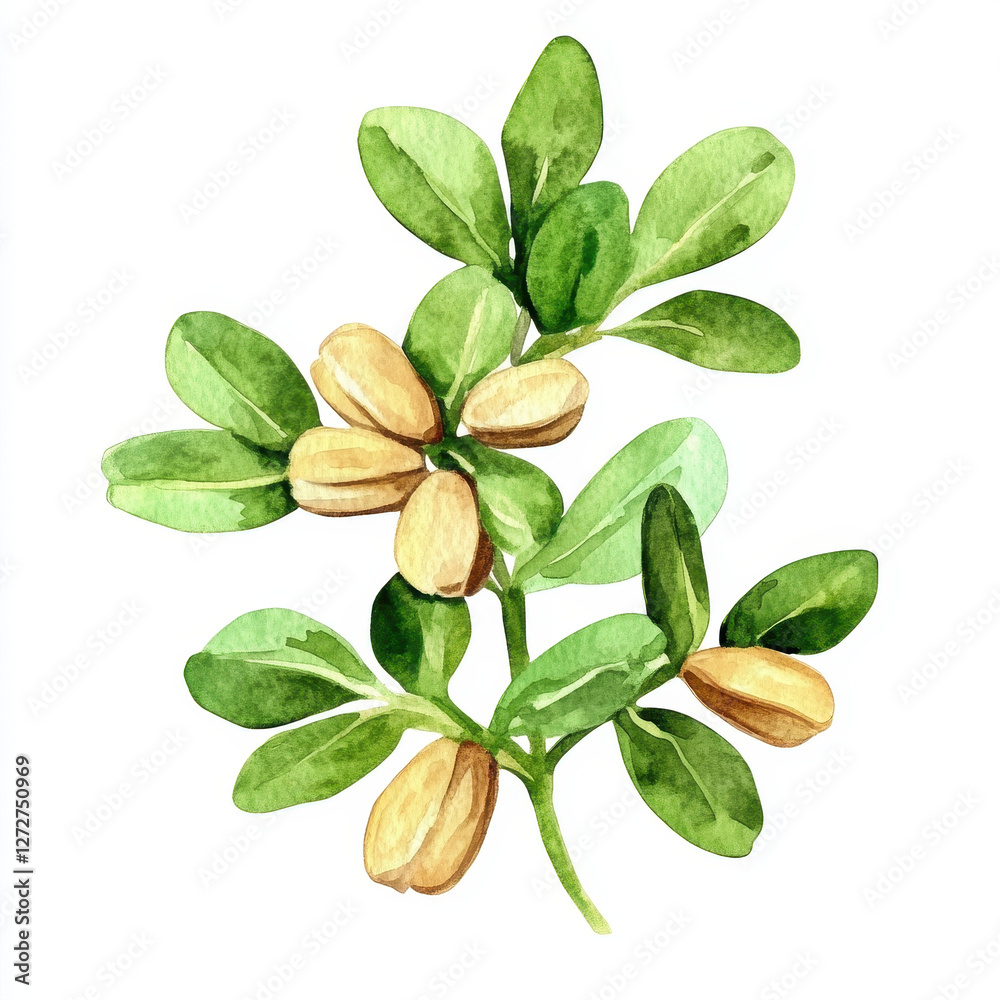 Fototapeta premium watercolor illustration of fenugreek seeds and leaves, showcasing their natural beauty and vibrant colors