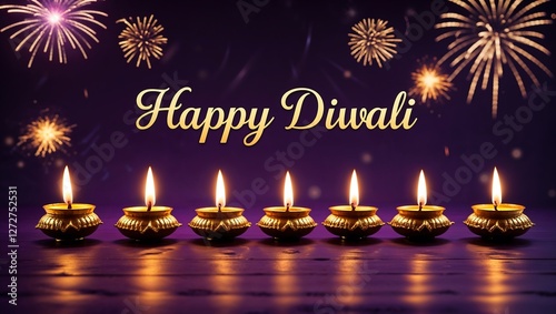 Golden Diyas Illuminating the Night with a Soft Glow for a Joyous and Prosperous Diwali Celebration