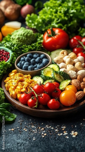 Wallpaper Mural Colorful Variety Of Fresh Fruits And Vegetables On Wooden Platter Torontodigital.ca