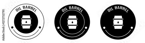 Black and white illustration of oil barrel icon in flat. Stock vector.